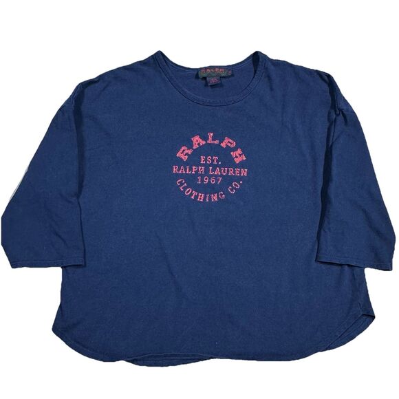 RALPH Ralph Lauren 90s T-Shirt Womens XL Navy Cotton RRL Logo Graphic Print - Picture 1 of 8
